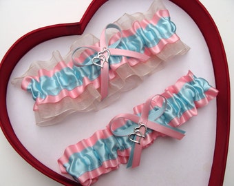 Wedding Garters Aqua Light Pink White