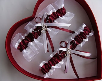 Garter for a wedding Set of 2 Personalized Gold and burgundy wedding Wedding garters Wedding burgundy Garter wedding Burgundy weddings