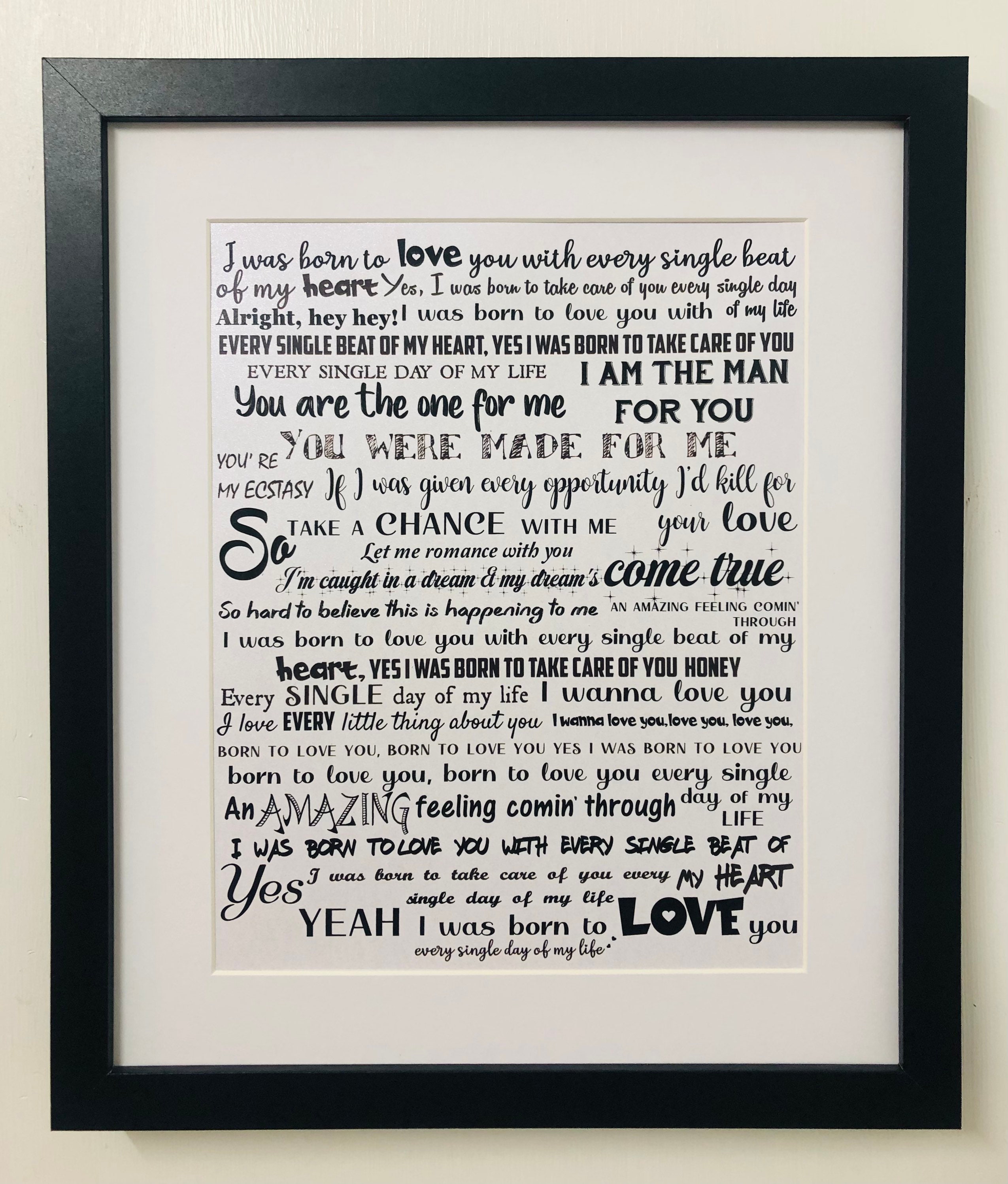 Framed Song Lyrics Bespoke Word Art Favourite Song Framed Etsy UK