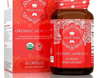 Moringa biologique, 60 capsules, 1 MOIS D'APPROVISIONNEMENT, Supplément Ayurveda, Supplément santé, Capsules à base de plantes, Complément alimentaire, Moringa Oleifera