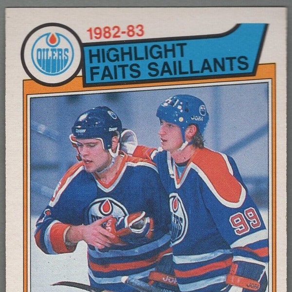 1983-84 O-Pee-Chee #23 Wayne Gretzky & Mark Messier Edmonton Oilers Highlight