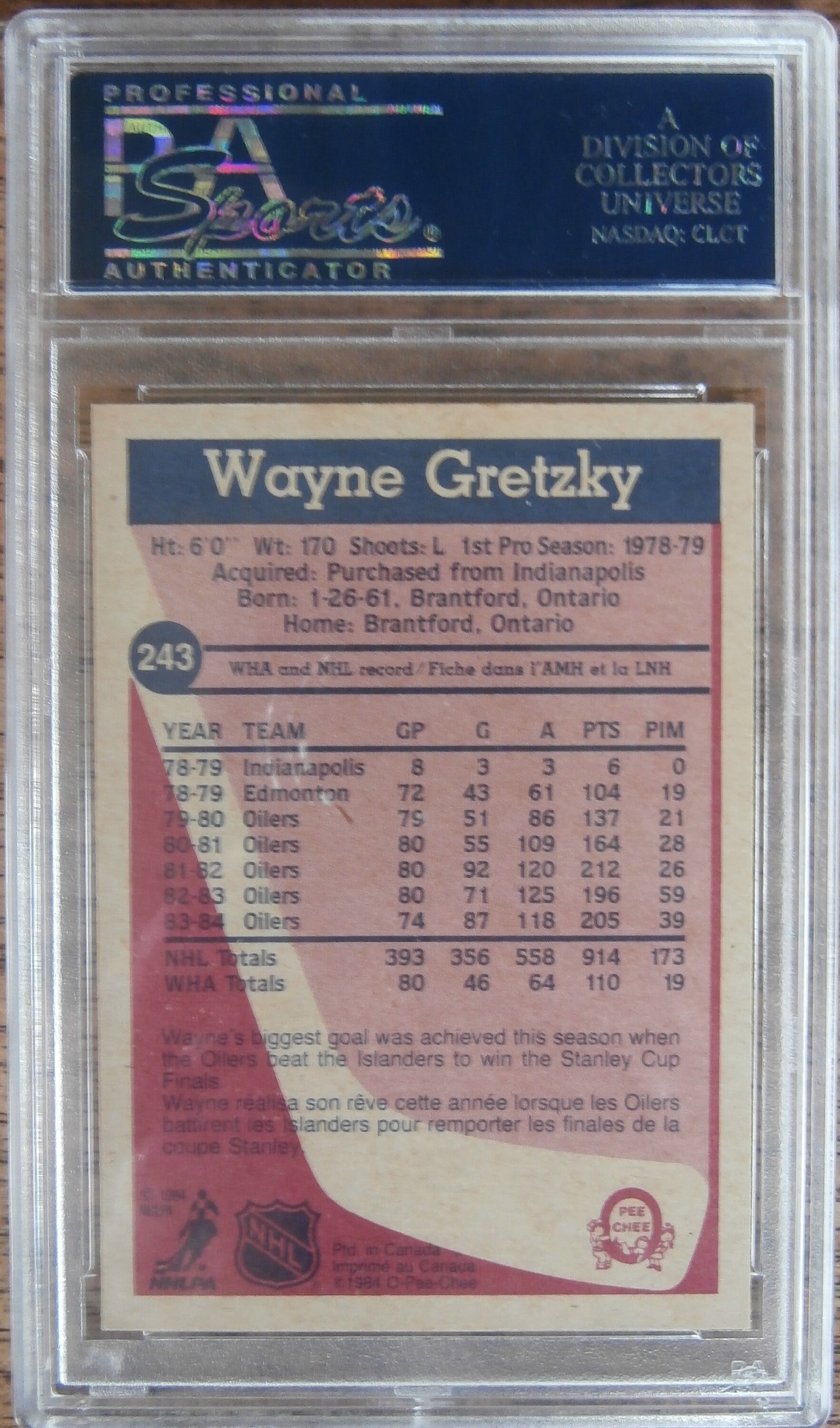 【rains_s】 1984-85 O Pee Chee #243 Wayne Gretzky Edmonton Oilers Graded