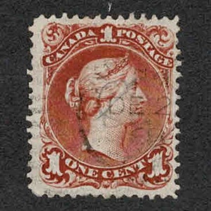 1868 Canada #22 Large Queen 1 cent Rouge brun Lovely TTB Occasion, décembre 68 CDS