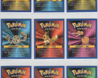pokemon game tip card 1999 Nintendo Kellogg's Canada Pokemon Game Tip Set (20) Plus Sealed Pack