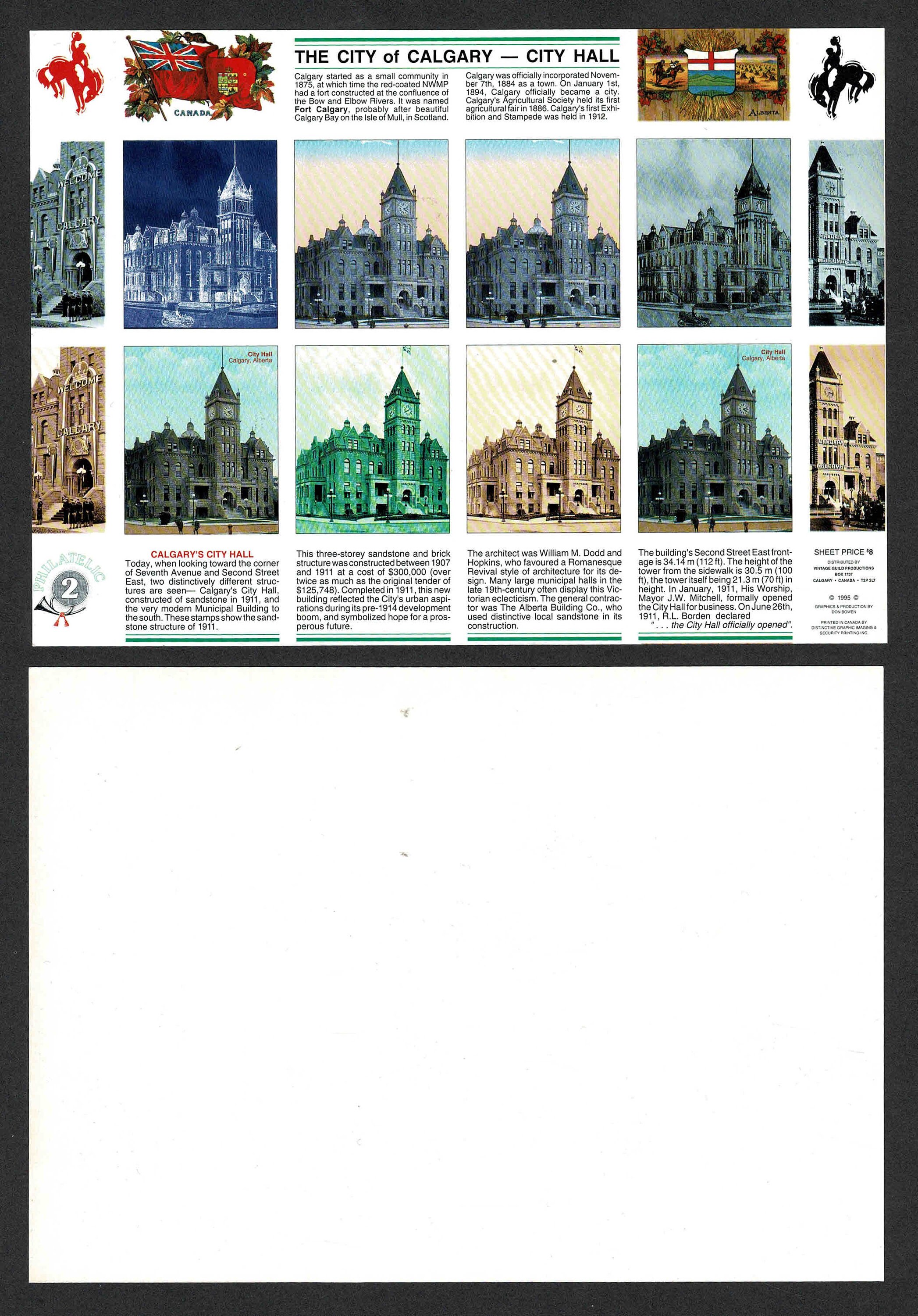 1995 Calgary City Hall 1911, Mystery Souvenir Sheet, No Gum