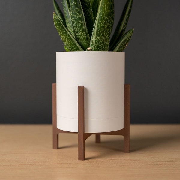 Plant Pot with Stand and Drainage - 2 Wood Color Options