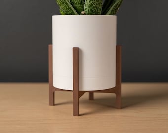 Plant Pot with Stand and Drainage - 2 Wood Color Options