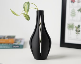 Moderne Vase mit Glasröhrchen zur Pflanzenvermehrung oder Diffusor-Sticks