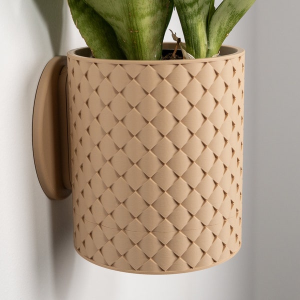 Wall Planter with Hidden Drip Tray - Quilted Planter