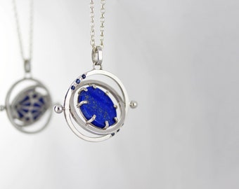 Chronosphere Lapis and sapphires - rhodium-plated 925 silver necklace, natural stones, created by hand