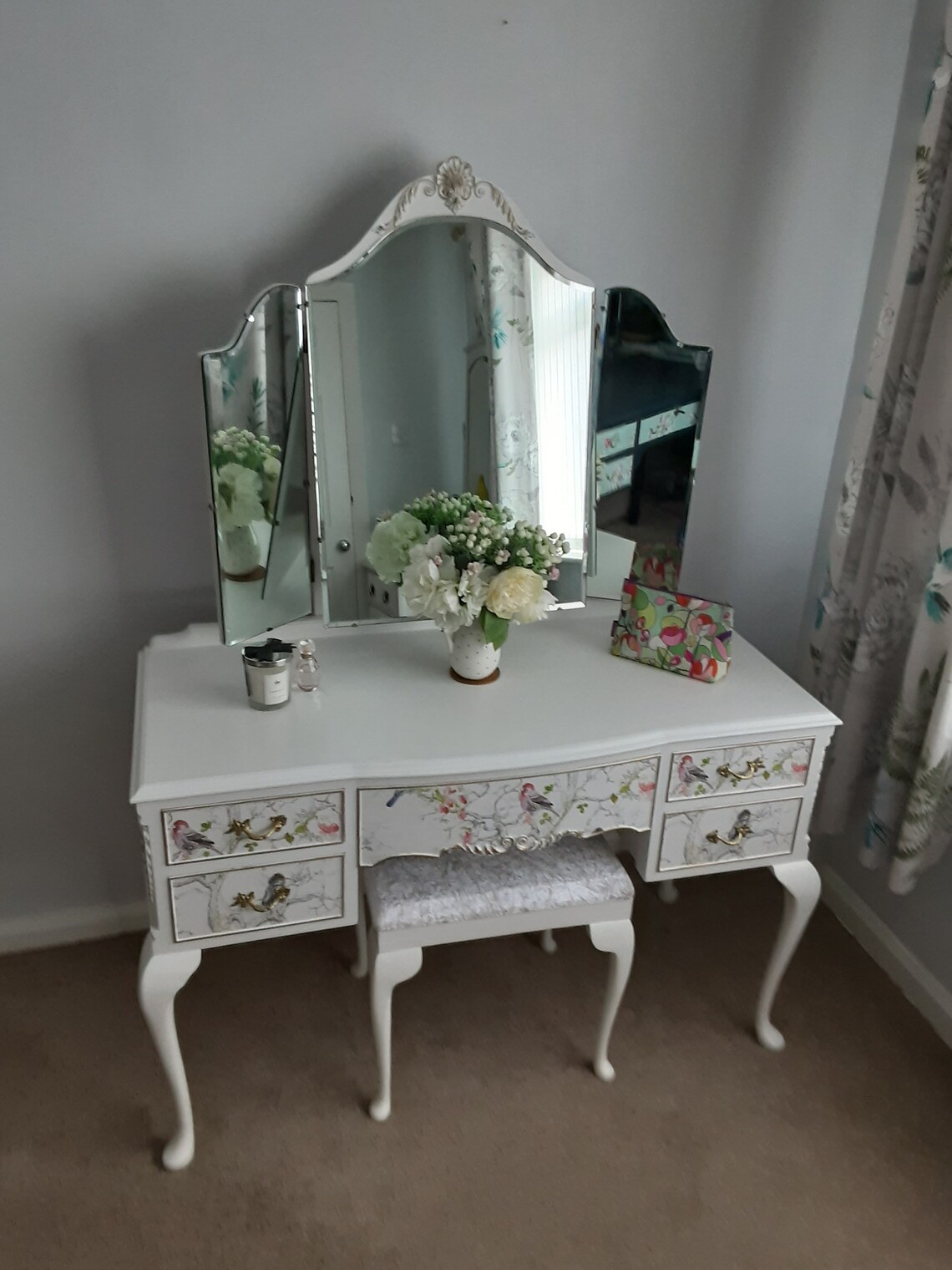 Queen Anne Style Dressing Table Mirrors and Stool in White Etsy UK