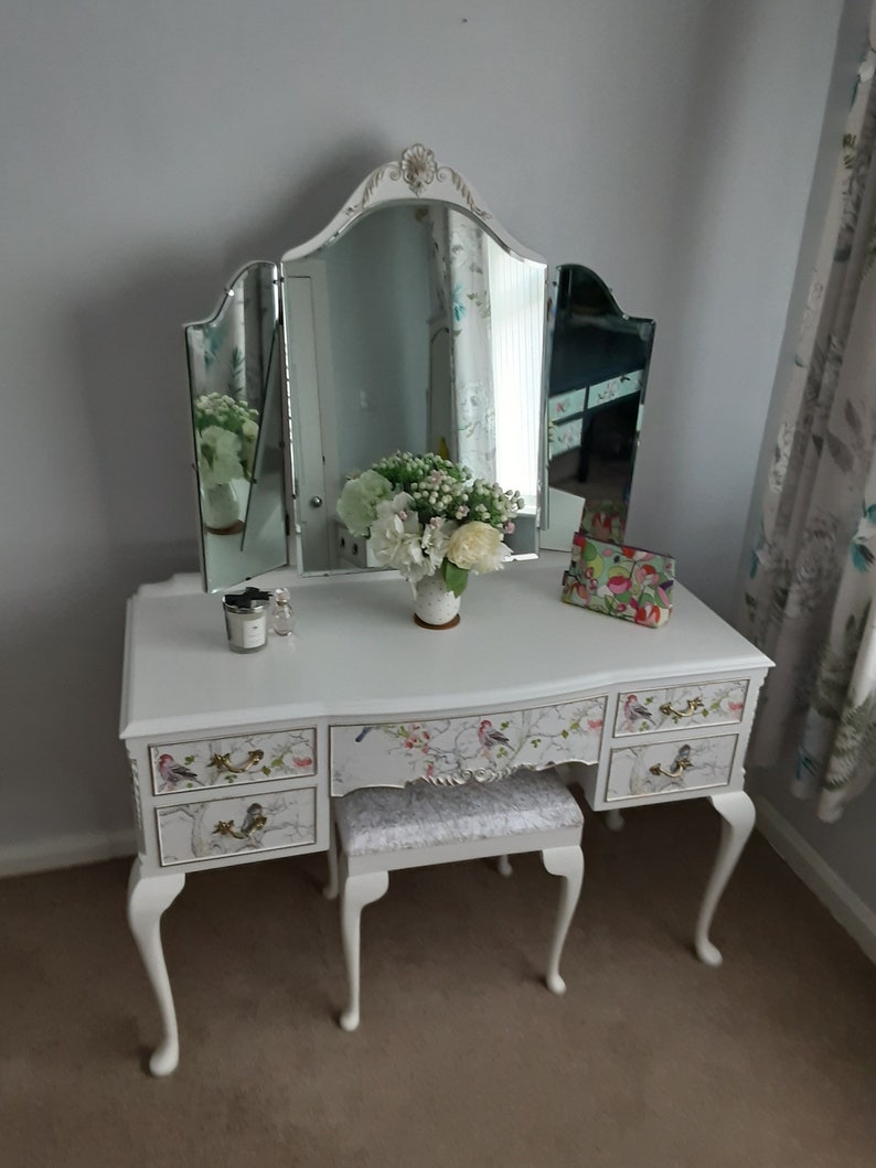 Queen Anne Style Dressing Table Mirrors and Stool in White Etsy UK