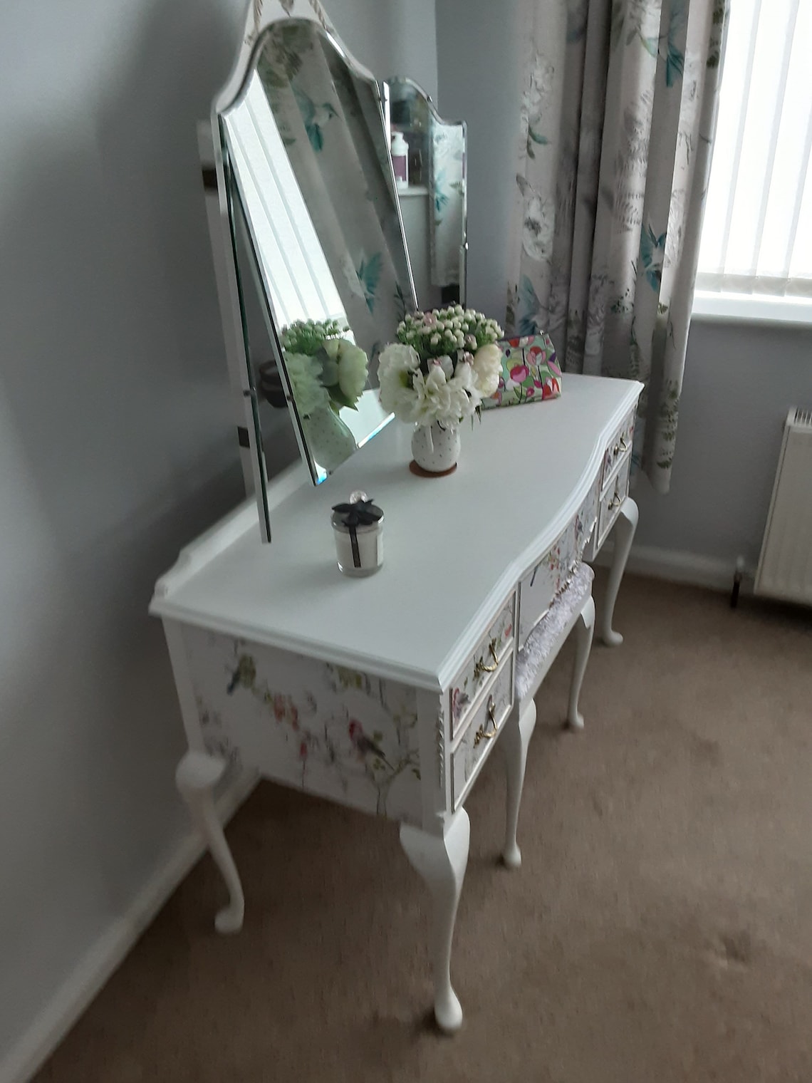 Queen Anne Style Dressing Table Mirrors and Stool in White Etsy UK