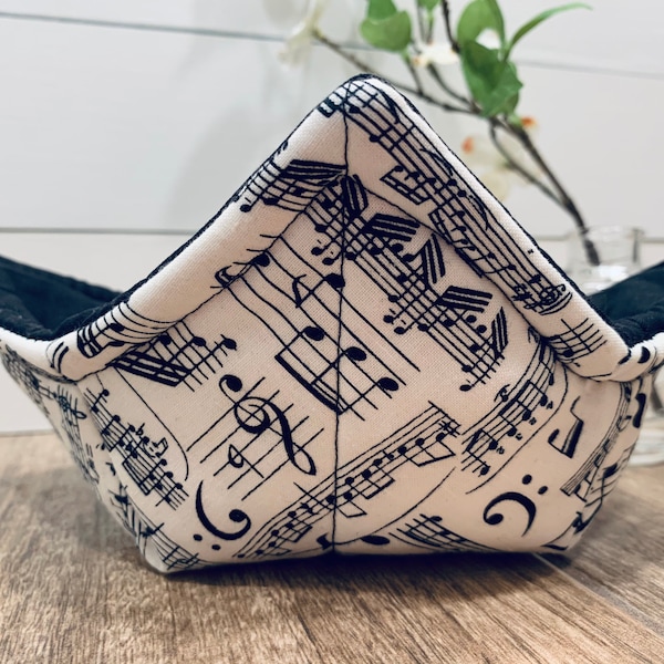 Music bowl cozy, musical notes, music teacher gift, music lover, songwriter gift, band gift, symphony, housewarming gift, music major