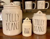 Jelly Beans Canister Mini Rae Dunn Inspired Mini Canister Farmhouse Shelf Sitter Tiered Tray Coffee Bar Kitchen Decor