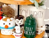 Green Rae Dunn Inspired Mini Canister Christmas Decor Farmhouse Tiered Tray Coffee Bar Kitchen Decor Grinchmas