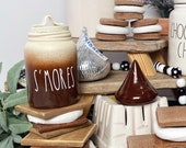 SMORES Rae Dunn Inspired Mini Canister Farmhouse Tiered Tray Coffee Bar Kitchen Decor HOt Chocolate bAr