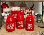 Red Rae Dunn Inspired Mini Canister Christmas Decor Farmhouse Tiered Tray Coffee Bar Kitchen Decor Holiday Decorations