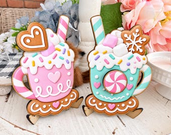 Pastel Gingerbread Marshmallow Mugs, Sweet Shop Candy Kitchen, Tiered Tray and Holiday Table Decor
