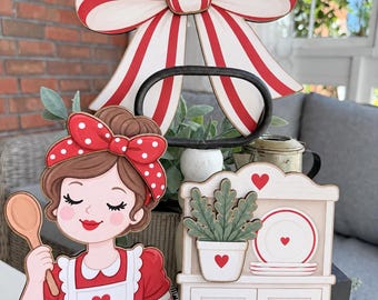 Red and White Christmas Love Collection, Farmhouse Tiered Tray Decor | Buttermilk Chic Shelf Sitter, Coffee Bar, Table Decor