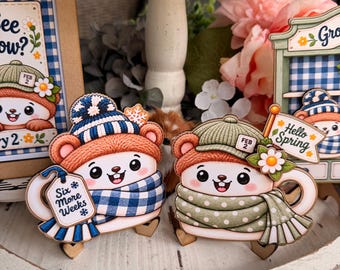 Groundhog Day Marshmallow Mugs, Navy and Sage Tiered Tray Decor, Spring Shelf Sitters | Feburary Decor | Buttermilk Chic