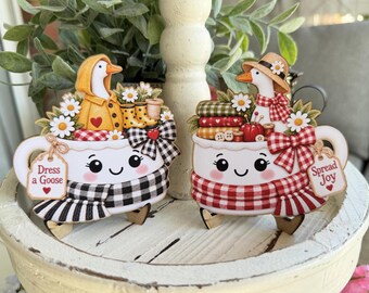Dress a Porch Goose Marshmallow Mug Sign Pair | Tiered Tray Coffee Bar Shelf Decor | Porch Goose Decor