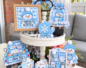 Winter Wishes Collection | Blue and White Winter Decor | January | Tiered Tray Coffee Bar Shelf Decor