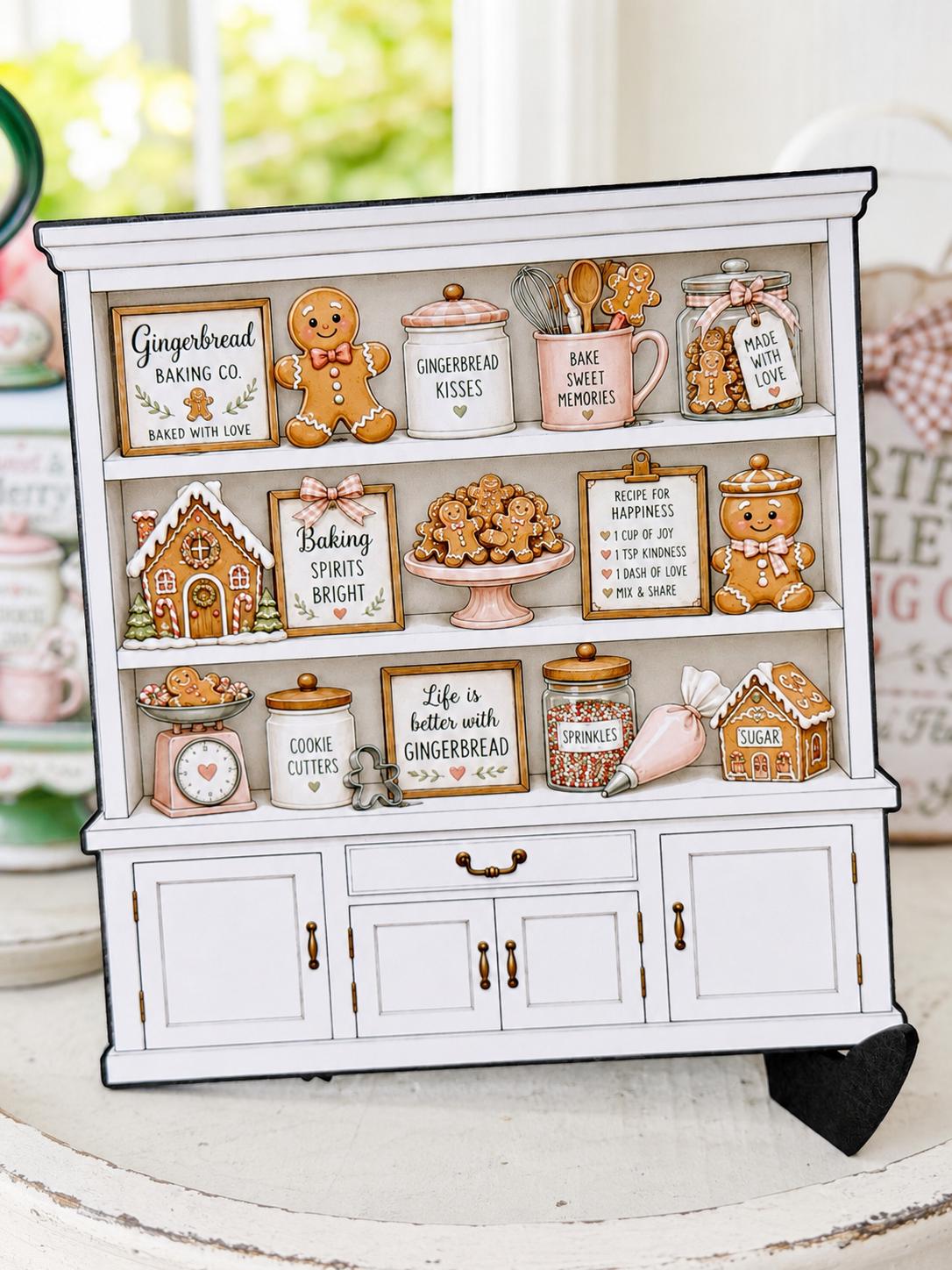 Gingerbread Hutch Sign | Christmas Kitchen Shelf Sitter | Tiered Tray Decor | Farmhouse Coffee Bar Decor