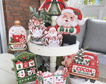 Santa's Cocoa Delivery Collection, Christmas Wood Signs, North Pole Post, Santa Mugs, Tiered Tray and Hot Cocoa Bar Decor