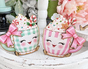 Pink Christmas Wood Signs, Whimsical Candy Shop Decor for Tiered Trays, Kitchen Shelves and Holiday Tables