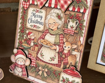 Reindeer Games Christmas Vintage Lady Mrs Santa | Tiered Tray Decor | Mrs Santa Table, Shelf, Coffee Bar Decor