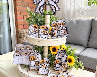 Sunflower Kitchen Decor | Black and White Wood Signs | Tiered Tray and Coffee Bar Collection