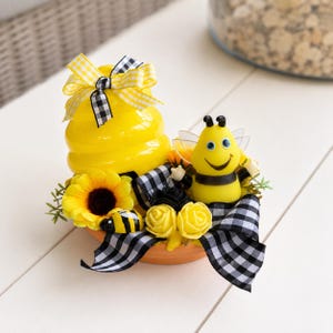 Bee Saucer Decor, Bumblebee Tiered Tray Centerpiece, Yellow and Black Farmhouse Decor, Bee Hive Shelf Sitter, Summer Kitchen Decoration