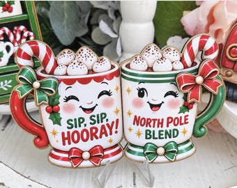 Santa's Cocoa Delivery Collection, Christmas Wood Signs, North Pole Post, Santa Mugs, Tiered Tray and Hot Cocoa Bar Decor
