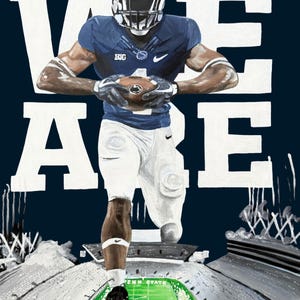 Penn State Football Player Art Print – Beaver Stadium Acrylic Painting – “We Are” PSU Wall Art – Nittany Lions Game Day Decor