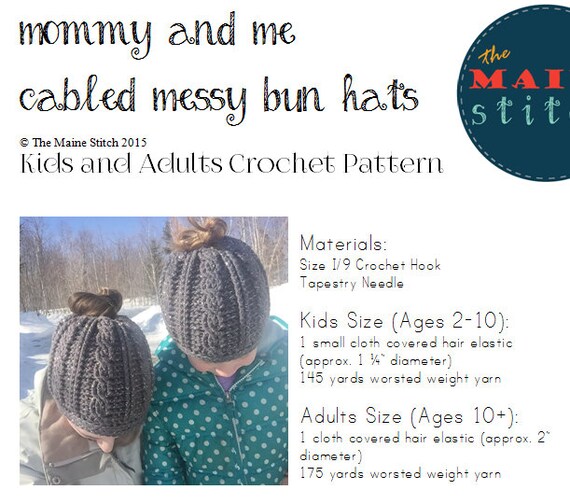 Bun Hat Pattern Mommy and Me Cabled 