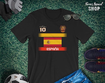 Spain Soccer Jersey with Flag / Original National Soccer Logo fan-made / Soccer Shirt number 10 / Spain Support World Cup Russia 2018
