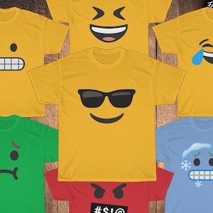 Émoticônes DIY Costume T-Shirts, Halloween Emoji Groupe Costume chemises. Émoticônes Fête d’anniversaire Ensemble pour hommes et femmes