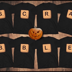 Camiseta de disfraz de Scrabble personalizable para Halloween, conjunto de disfraces para amigos, camisetas de Scrabble's Club, tus palabras GER