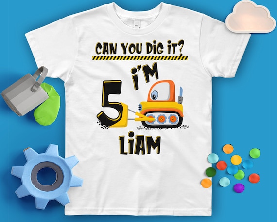 EXCAVATOR BIRTHDAY SHIRT PERSONALIZED NAME AGE CONSTRUCTION BIRTHDAY SHIRT
