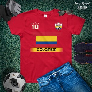 Youth Size Colombia Soccer Jersey with Flag / Soccer shirt for boys and girls / Sports Number 10 / Colombia World Cup Russia 2018 added