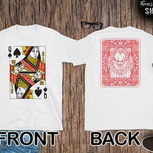 Camiseta com fantasia de baralho de cartas para Halloween, fantasia de grupo com palhaço assassino nas costas, é nas costas, camisas de jogos de cartas.