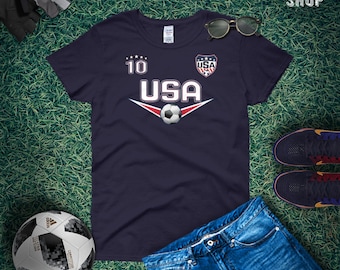 USA Frauen-Fußball-T-Shirt: Nummer 10 Team Unterstützer-T-Shirt