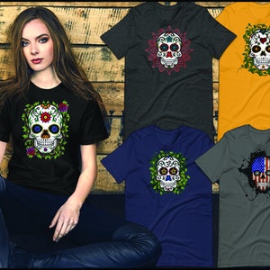 Halloween or Day of the Dead  T-Shirt. Dia de los Muertos, Sugar Skull, Costume, Mexican Unisex Tees GER