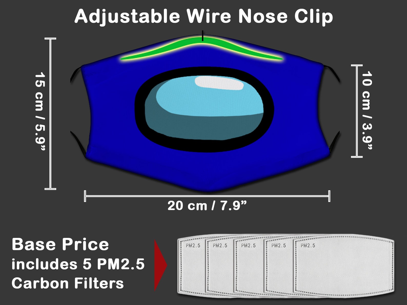 Among US Visor Reusable Facemask With Filter Pocket and Nose Etsy