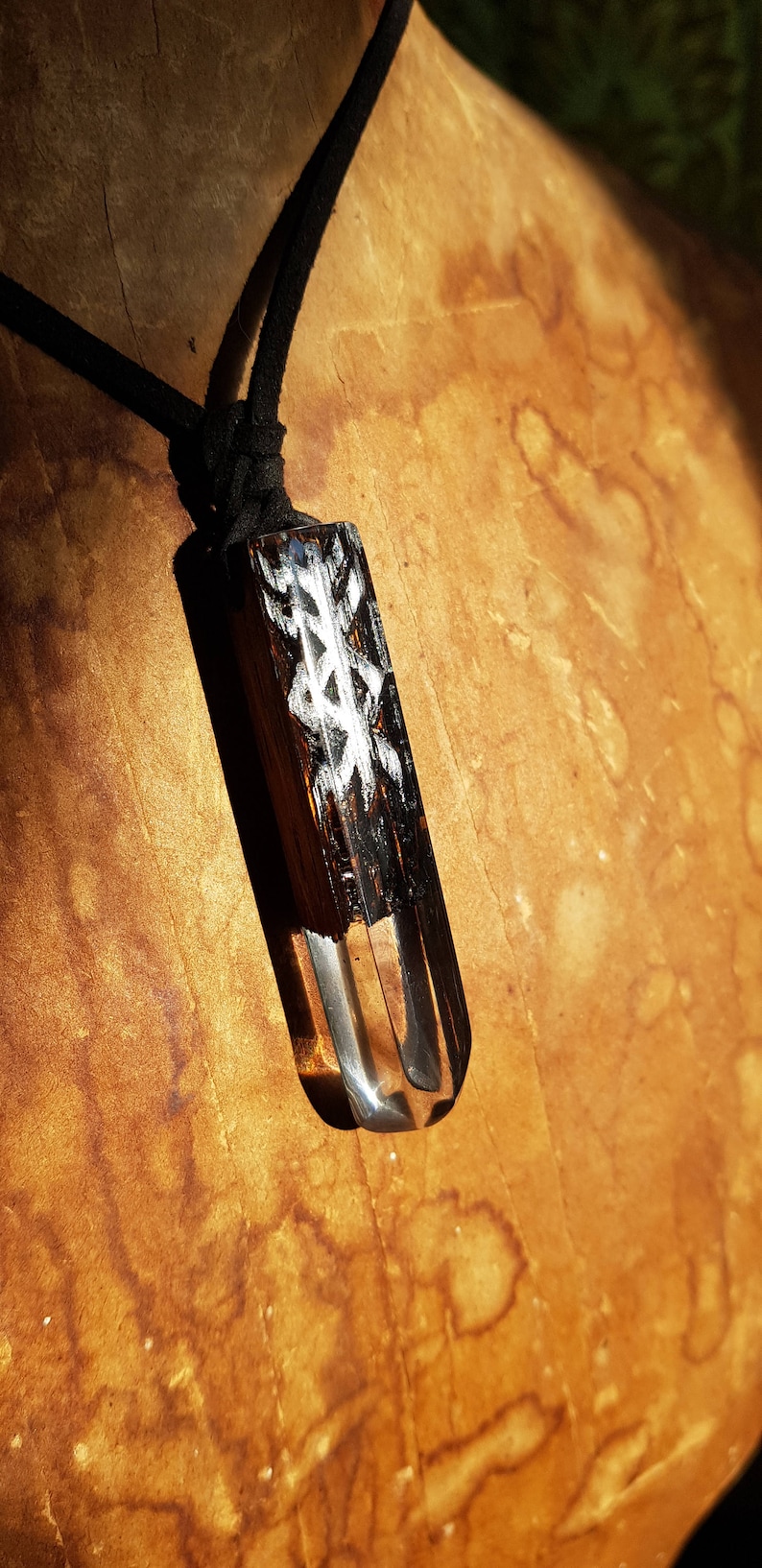 Beautiful Prosperity viking rune hand carved pine wood pendant with resin wooden pendant gift norse pendant viking amulet mjolnir jewelry