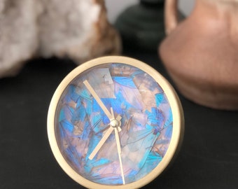 Aurora - Brass Alarm Clock made with Real Butterfly Wings