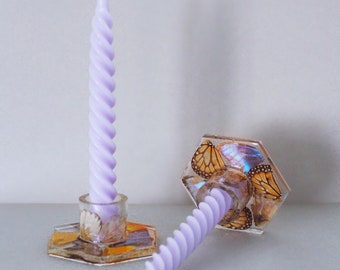 Candlestick Holder - Real Iridescent Butterfly Wings in Plant-based Eco Resin