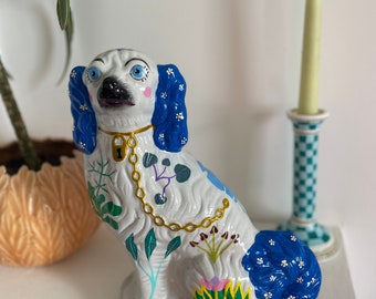 Large Custom Painted Botanical Staffordshire Wally Dog