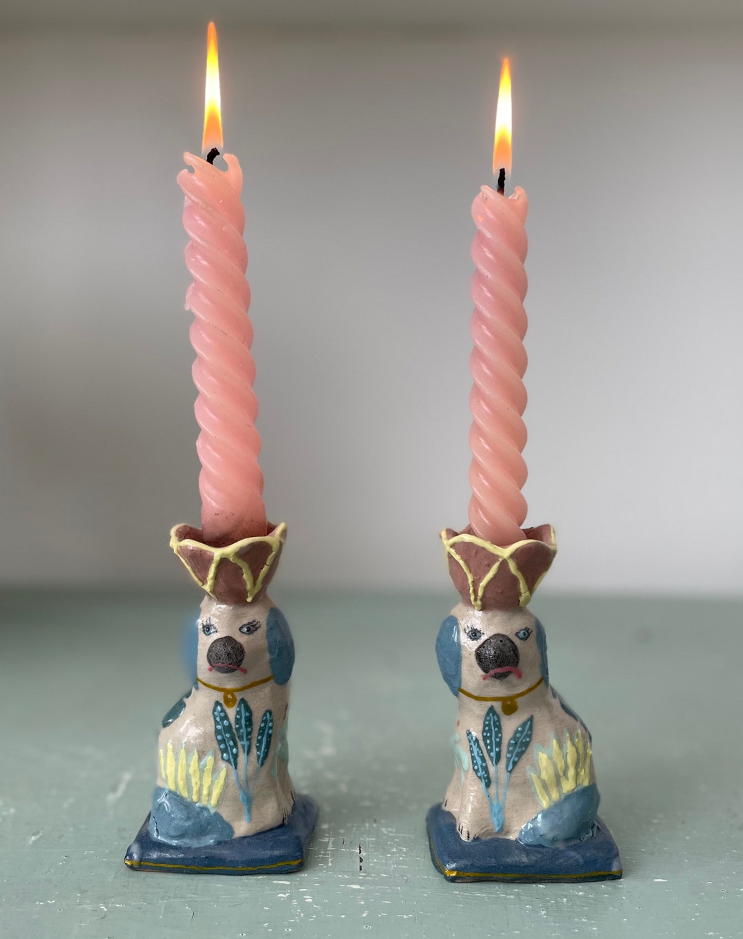 Ceramic Staffordshire Dog Candlestick Holders Pair Etsy